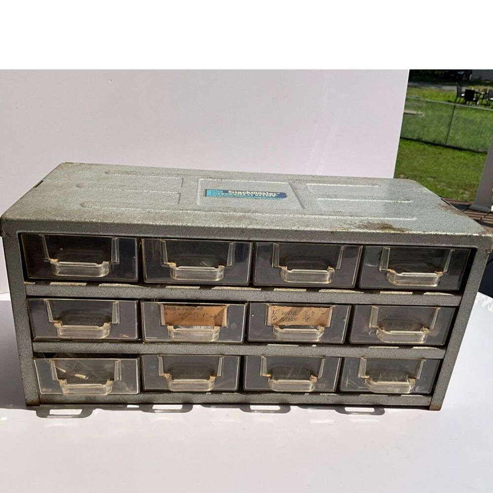Vintage Stack-On 12 Drawer Steel Parts Organizer Cabinet Hardware Storage Bin
